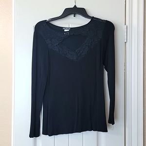 Venus Black Lace Neck Long Sleeve Shirt